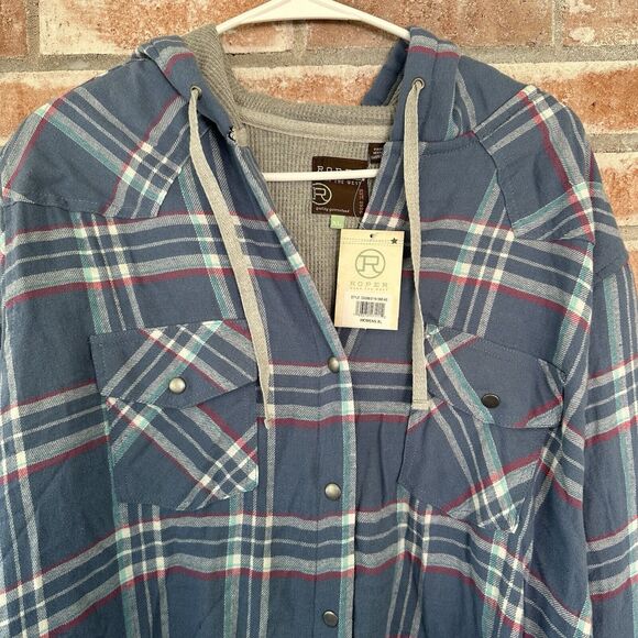 NWT Roper 100% Cotton Thermal Lined Hooded Snap Up Jacket Barn Coat XL Blue - Picture 5 of 12
